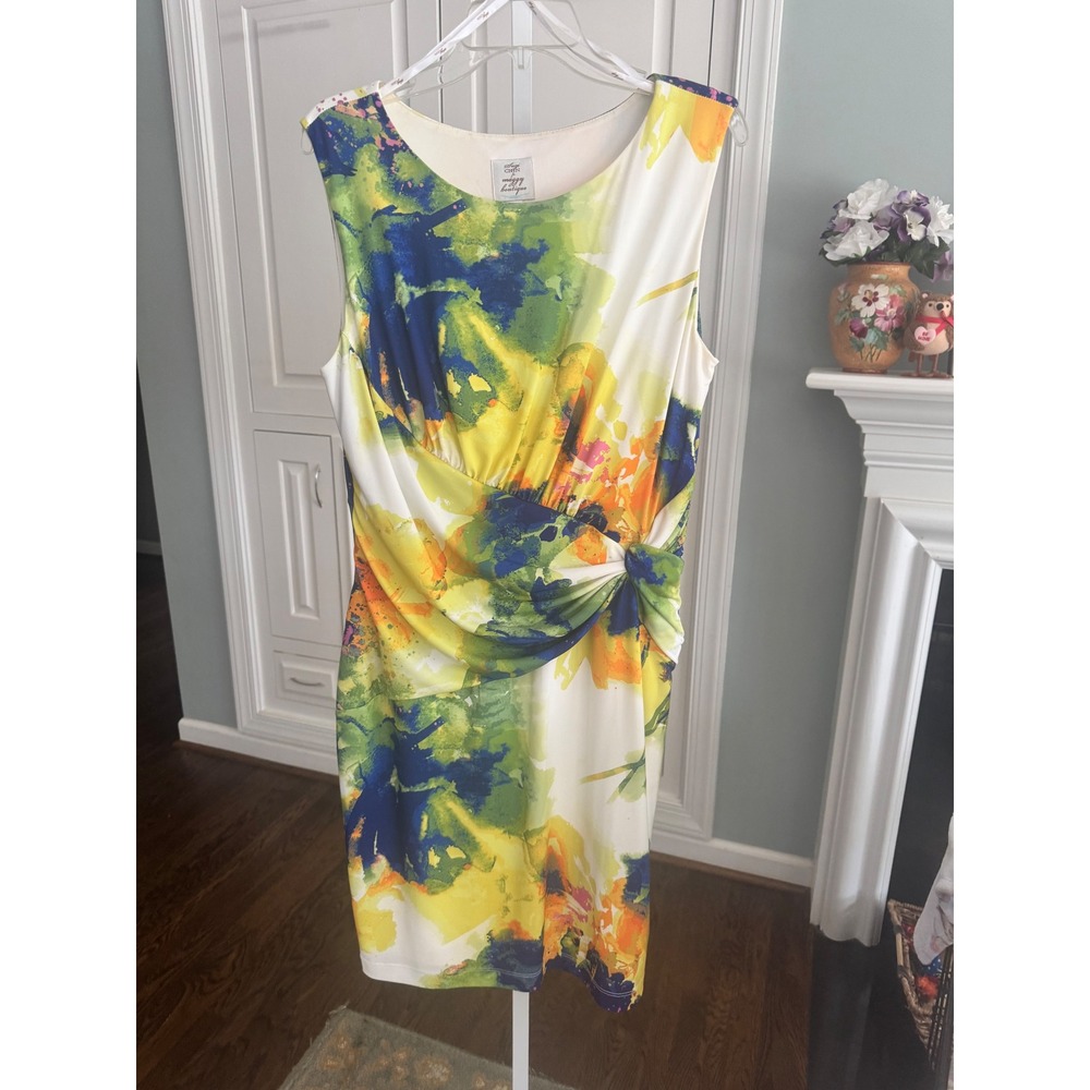 Suzi Chin Maggy Boutique Watercolor Floral Side‎ Knot Sheath Dress Size 14